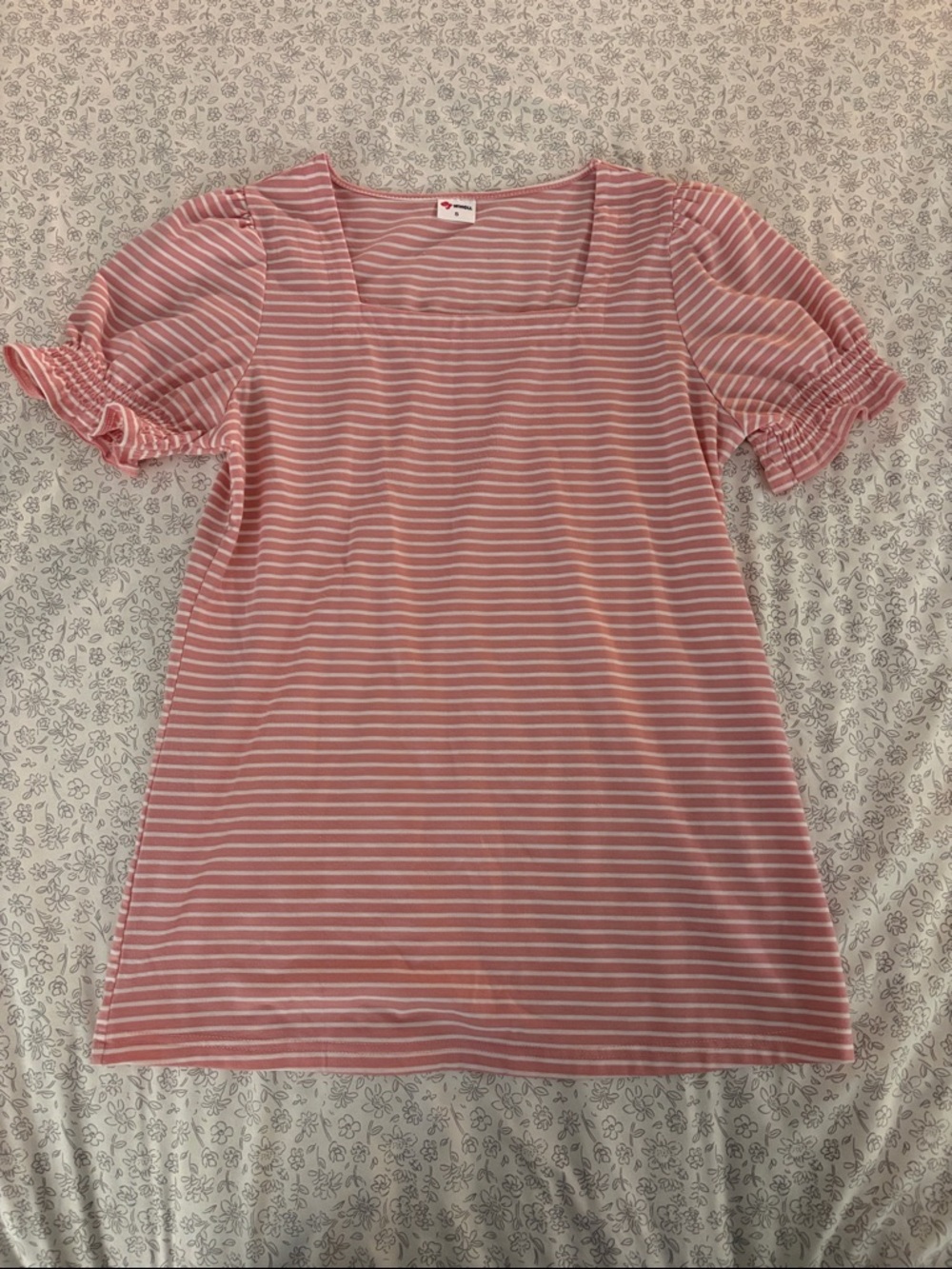 Striped Pink Square Neck Short Sleeve Top